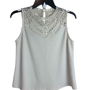 Cupshe Crinkle Gauze Flowy Crochet Trim Tank Size M Boho Cottage Peasant Cream